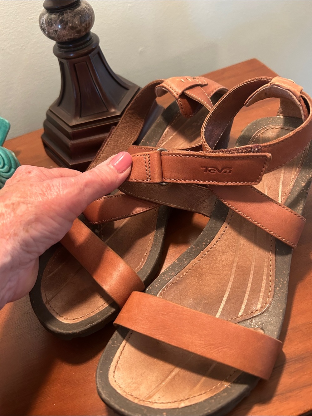 Teva Tan Leather Cross-Strap Sandals